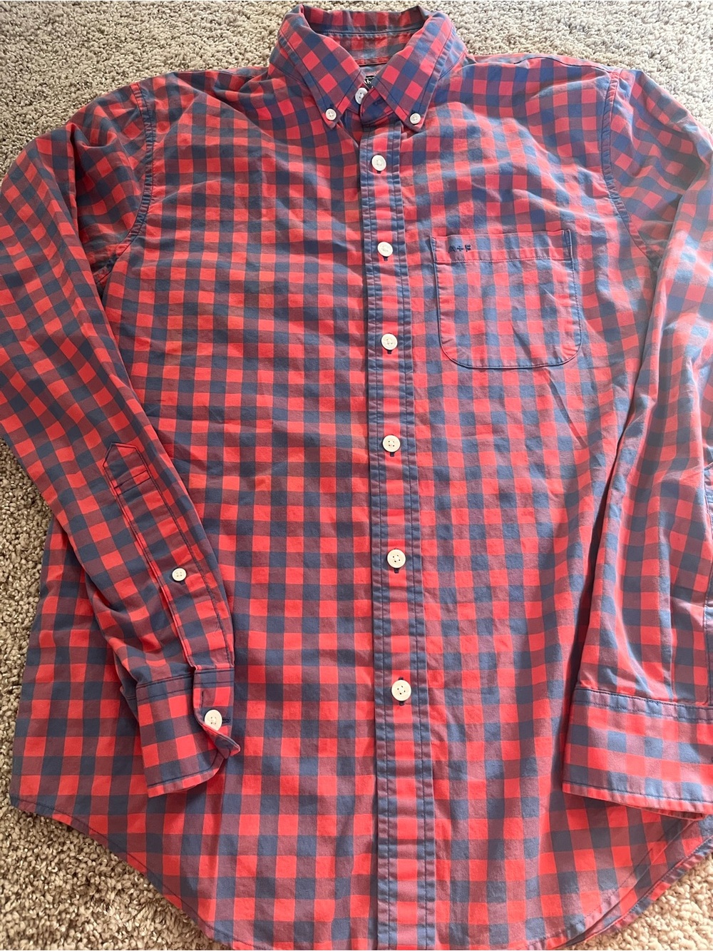 Abercrombie & Fitch Red and Navy Check Button-Down Shirt